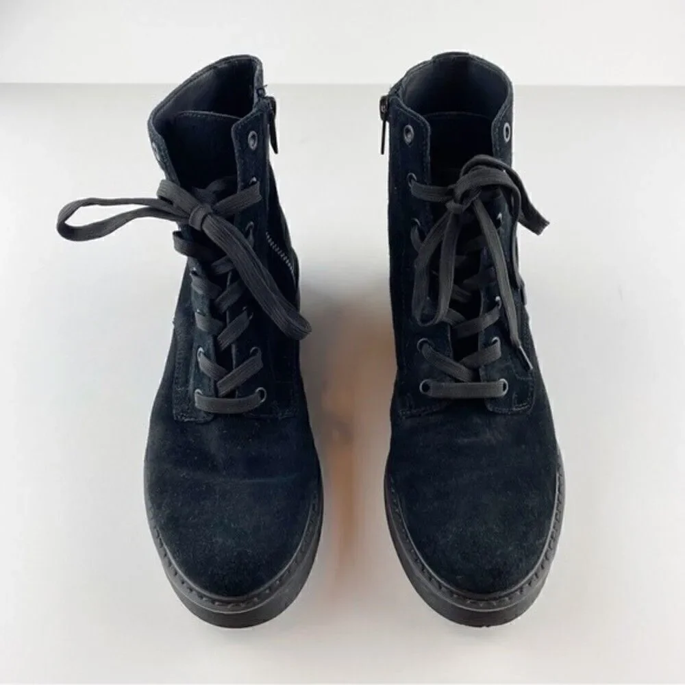 Vince Monastir Platform Lace Up Combat Boots Black Suede Size 7